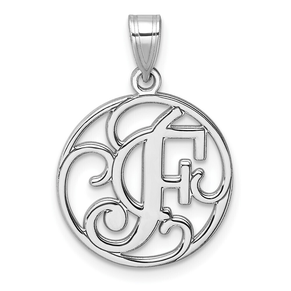 Kazi Luxury Small Silver Rhodium-plated Fancy Script Letter F Initial Pendant